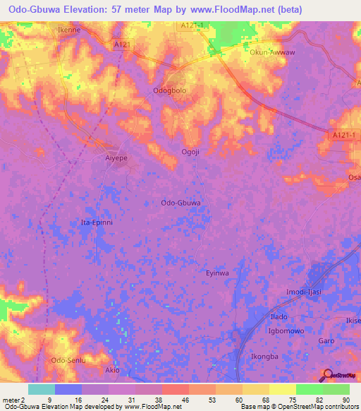 Odo-Gbuwa,Nigeria Elevation Map