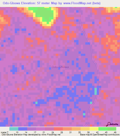 Odo-Gbuwa,Nigeria Elevation Map