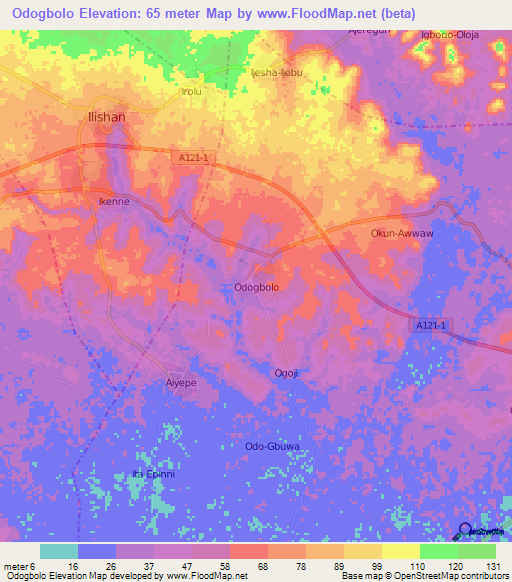 Odogbolo,Nigeria Elevation Map