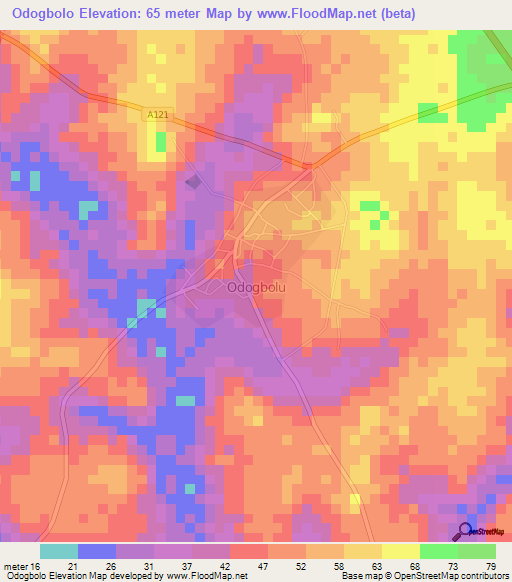 Odogbolo,Nigeria Elevation Map