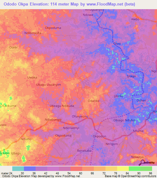 Ododo Okpa,Nigeria Elevation Map