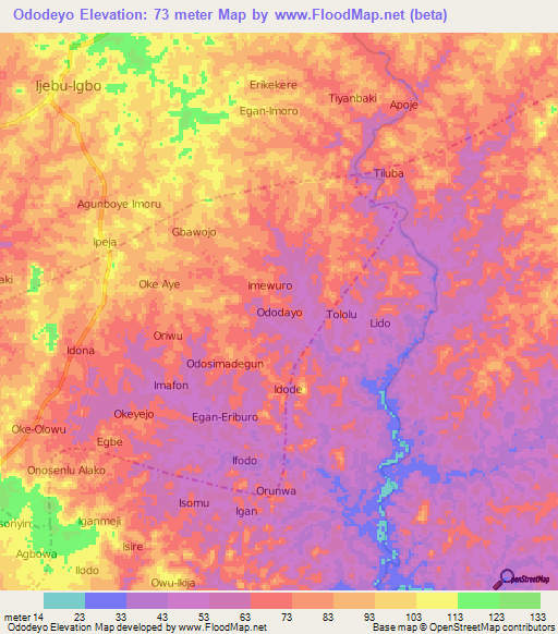 Ododeyo,Nigeria Elevation Map