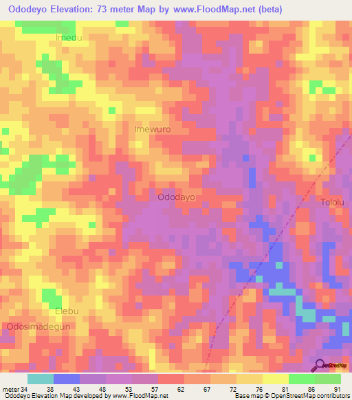 Ododeyo,Nigeria Elevation Map