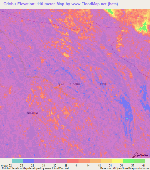 Odobu,Nigeria Elevation Map