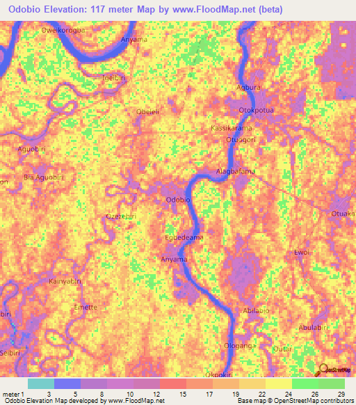 Odobio,Nigeria Elevation Map