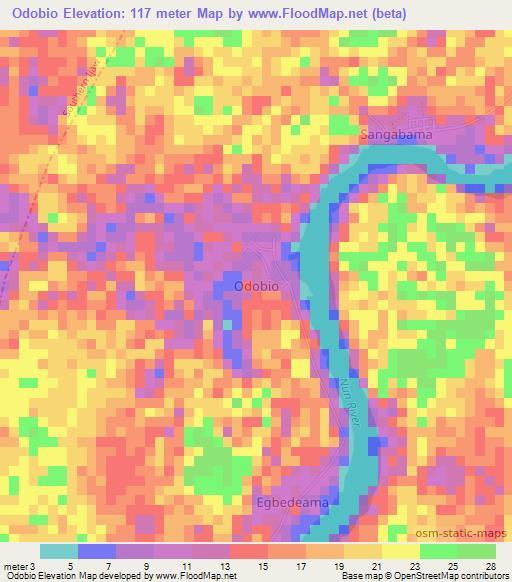 Odobio,Nigeria Elevation Map