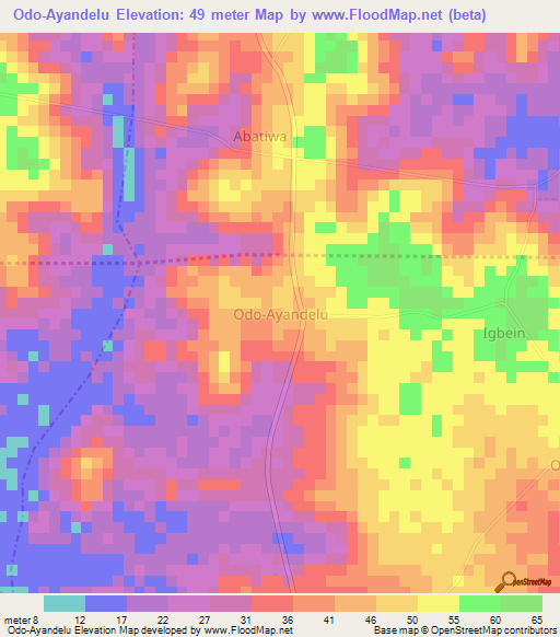 Odo-Ayandelu,Nigeria Elevation Map