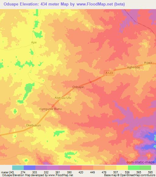 Oduape,Nigeria Elevation Map