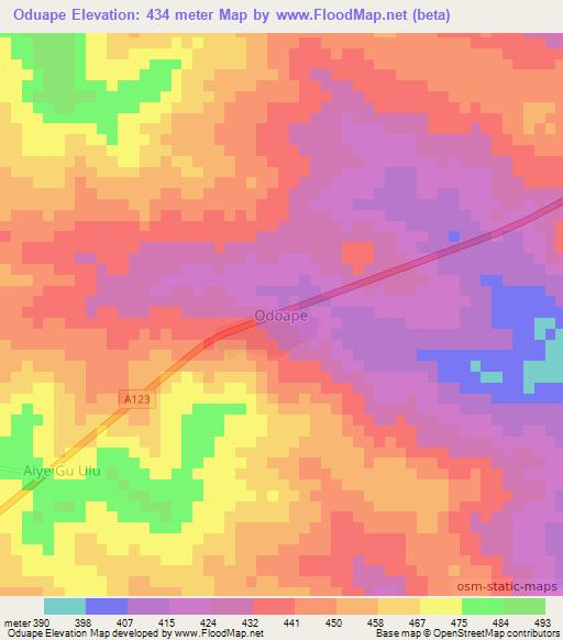 Oduape,Nigeria Elevation Map