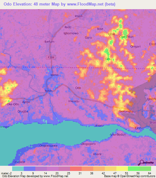 Odo,Nigeria Elevation Map