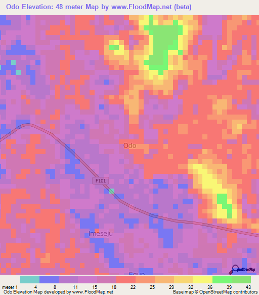 Odo,Nigeria Elevation Map