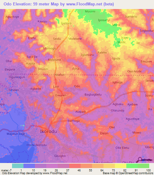 Odo,Nigeria Elevation Map