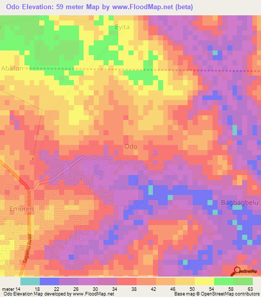 Odo,Nigeria Elevation Map