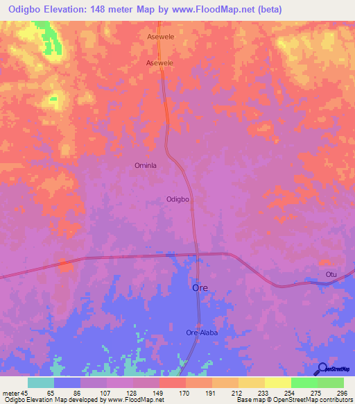 Odigbo,Nigeria Elevation Map