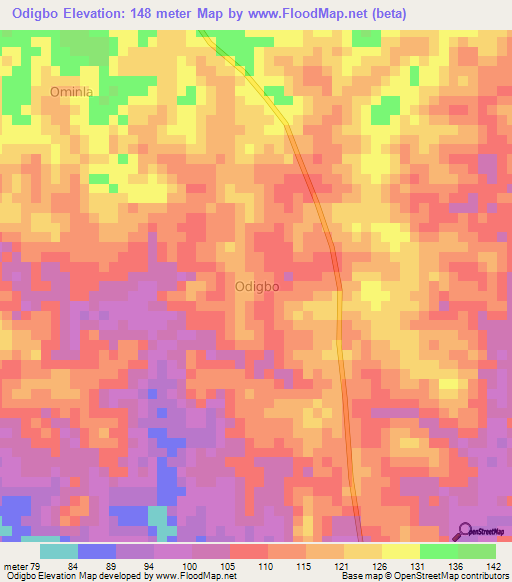 Odigbo,Nigeria Elevation Map