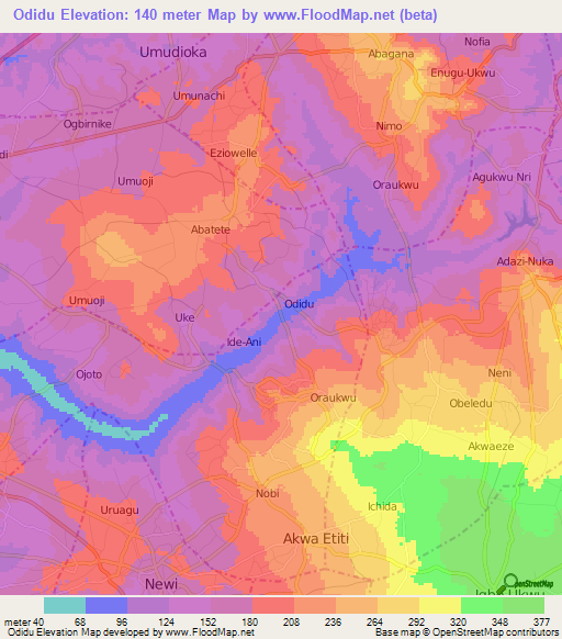 Odidu,Nigeria Elevation Map