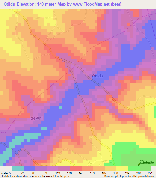 Odidu,Nigeria Elevation Map