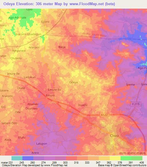 Odeya,Nigeria Elevation Map