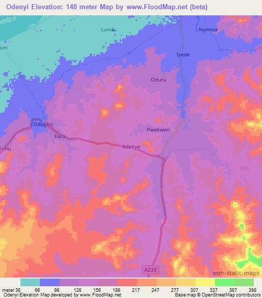 Odenyi,Nigeria Elevation Map