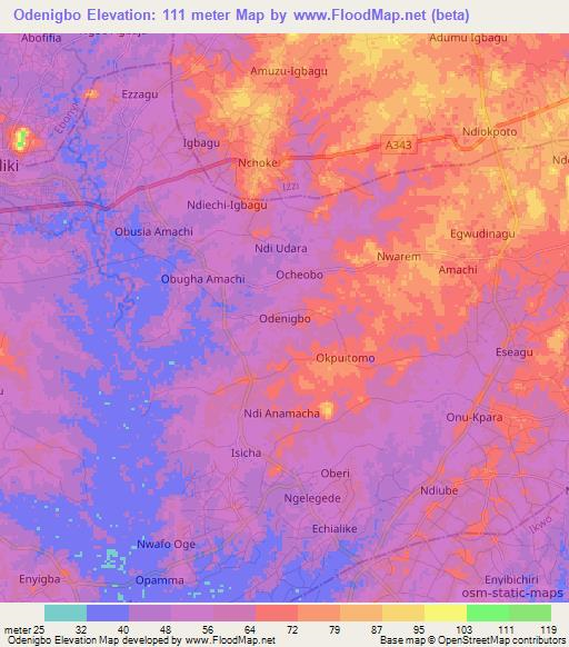 Odenigbo,Nigeria Elevation Map