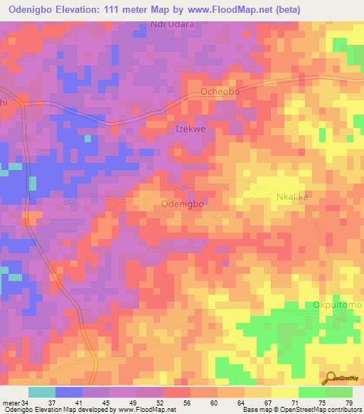 Odenigbo,Nigeria Elevation Map