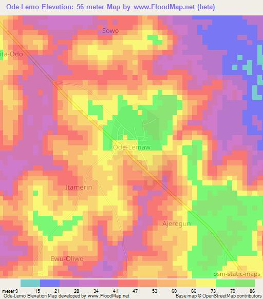 Ode-Lemo,Nigeria Elevation Map