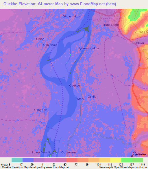 Ouekbe,Nigeria Elevation Map