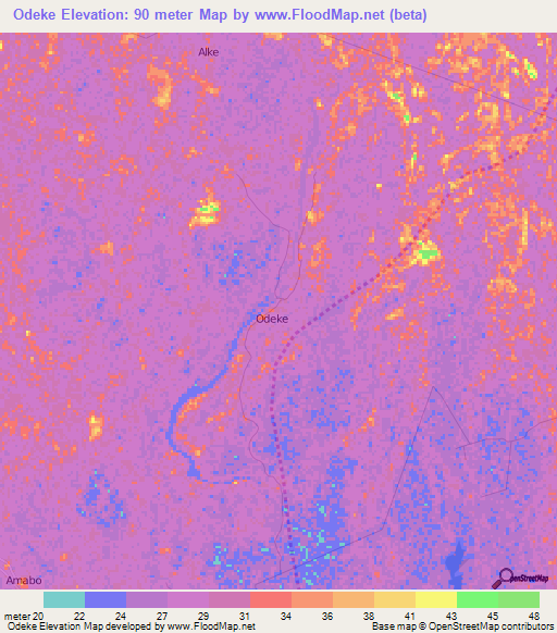 Odeke,Nigeria Elevation Map