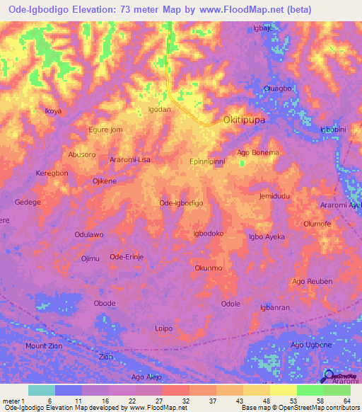 Ode-Igbodigo,Nigeria Elevation Map