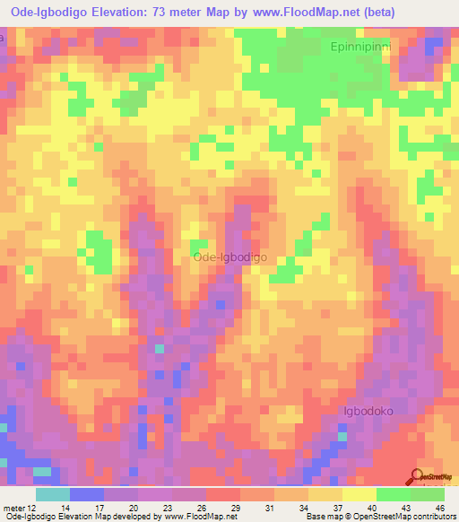 Ode-Igbodigo,Nigeria Elevation Map