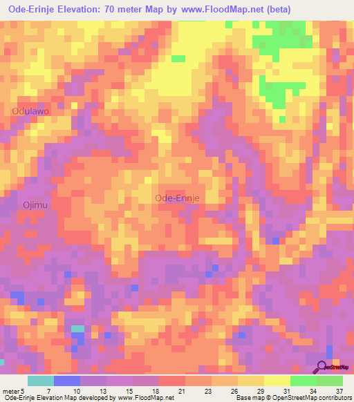 Ode-Erinje,Nigeria Elevation Map