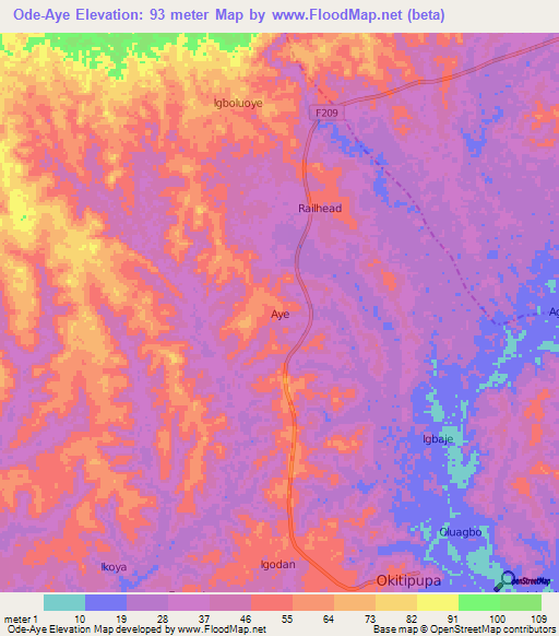 Ode-Aye,Nigeria Elevation Map