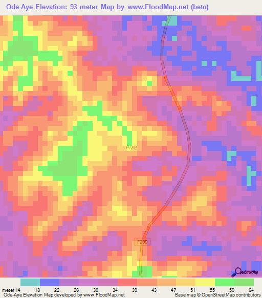 Ode-Aye,Nigeria Elevation Map