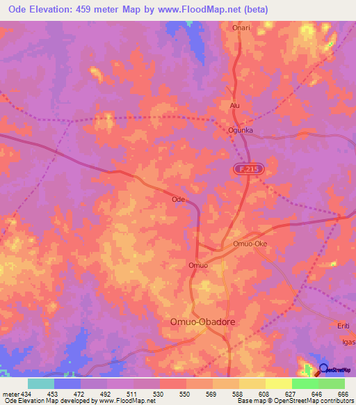 Ode,Nigeria Elevation Map