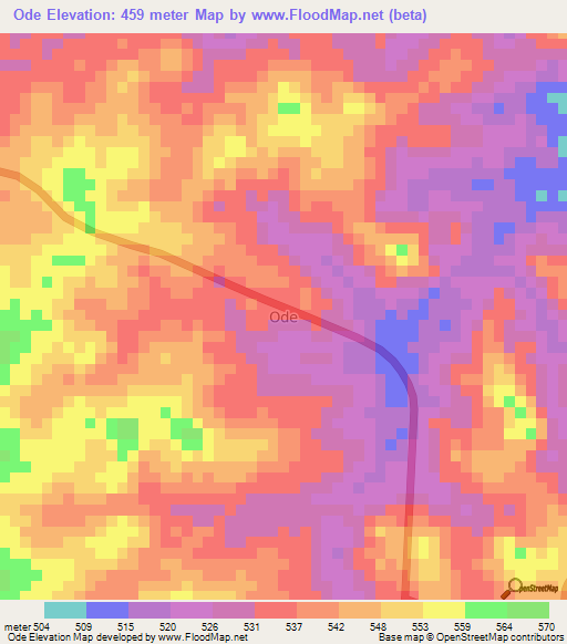 Ode,Nigeria Elevation Map