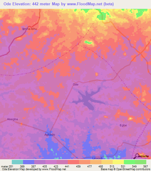 Ode,Nigeria Elevation Map