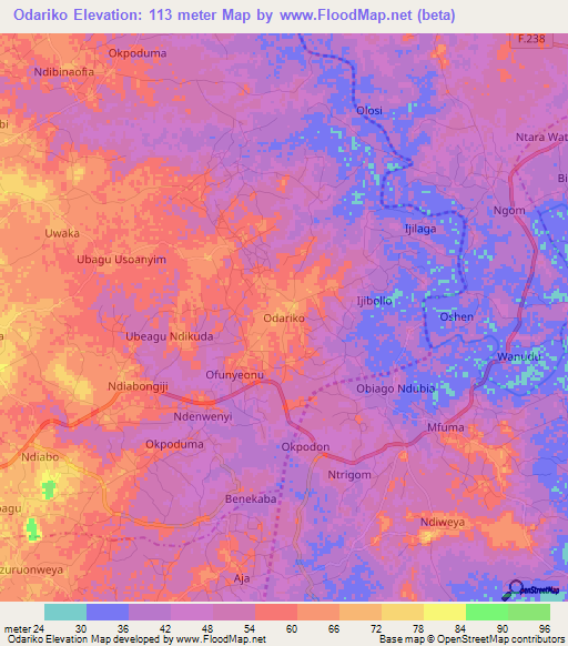 Odariko,Nigeria Elevation Map