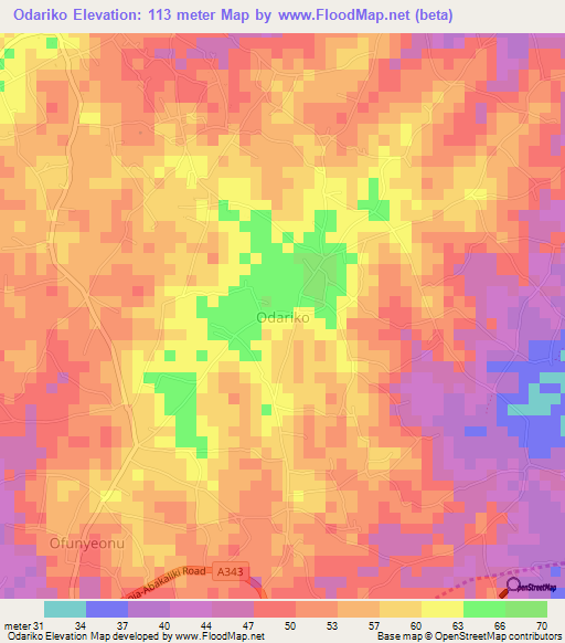 Odariko,Nigeria Elevation Map