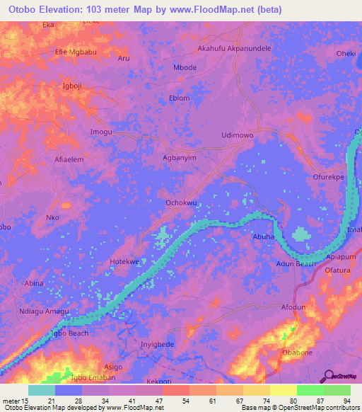 Otobo,Nigeria Elevation Map