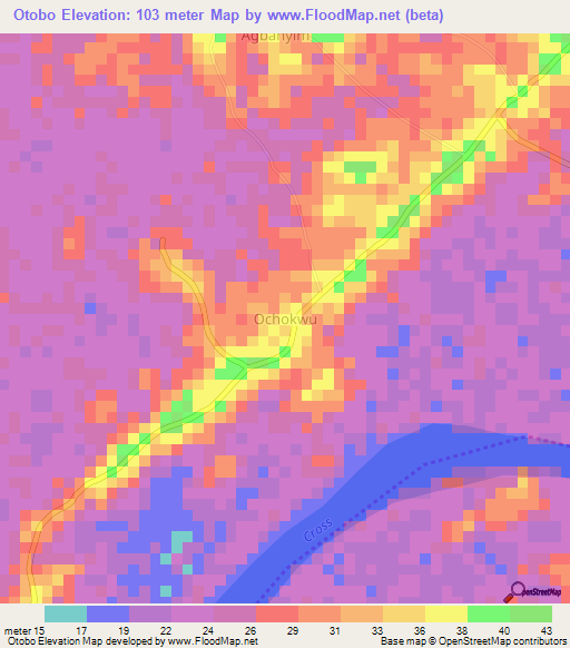 Otobo,Nigeria Elevation Map