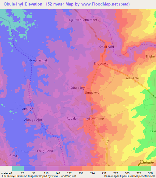 Obule-Inyi,Nigeria Elevation Map
