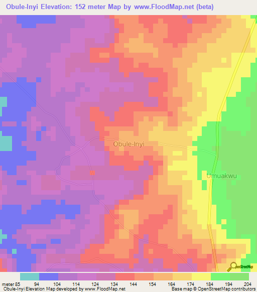 Obule-Inyi,Nigeria Elevation Map