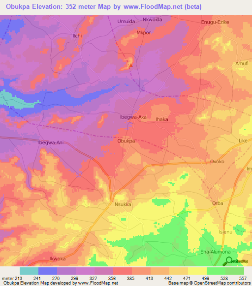 Obukpa,Nigeria Elevation Map