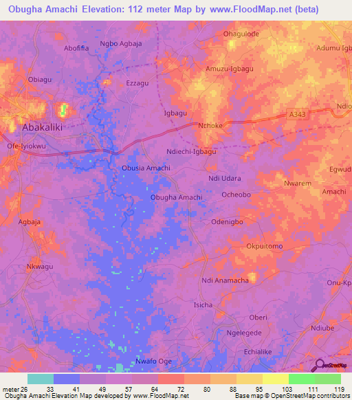 Obugha Amachi,Nigeria Elevation Map