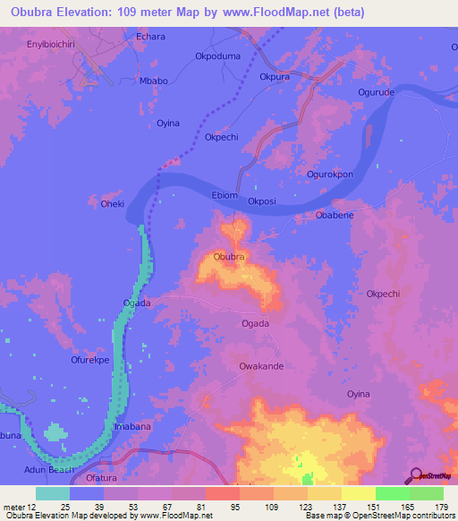 Obubra,Nigeria Elevation Map