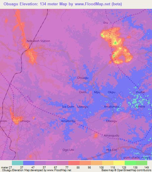 Obuagu,Nigeria Elevation Map