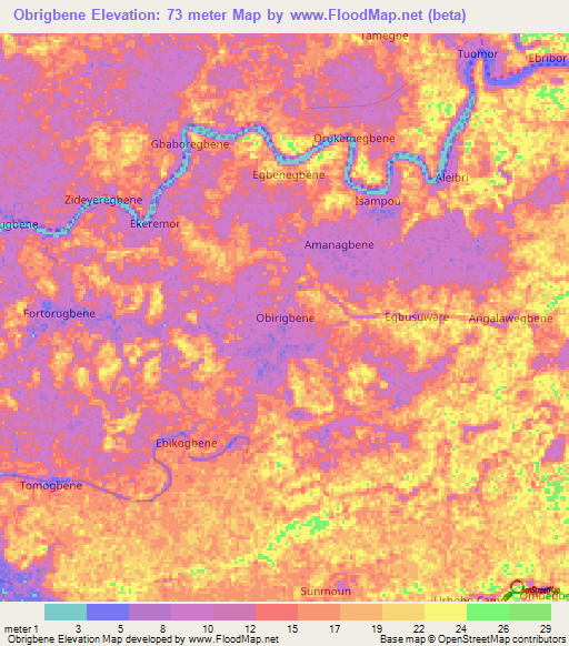 Obrigbene,Nigeria Elevation Map