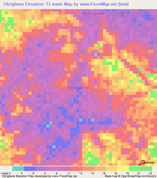 Obrigbene,Nigeria Elevation Map