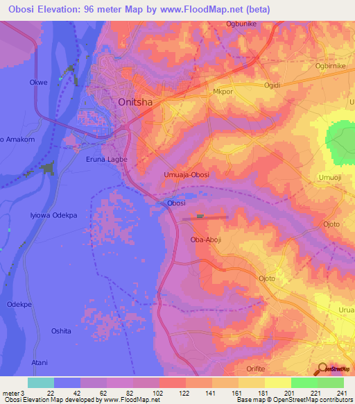 Obosi,Nigeria Elevation Map