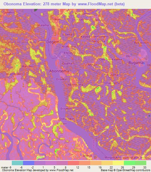 Obonoma,Nigeria Elevation Map